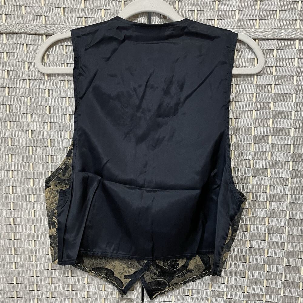 Facets by Mirrors Vintage Tapestry Vest Women M Black Cherubs Angels Satin Back - Picture 2 of 7